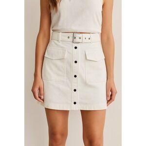 Nine West Size‎ XL White Mini A Line Skirt Belt Pockets Utility